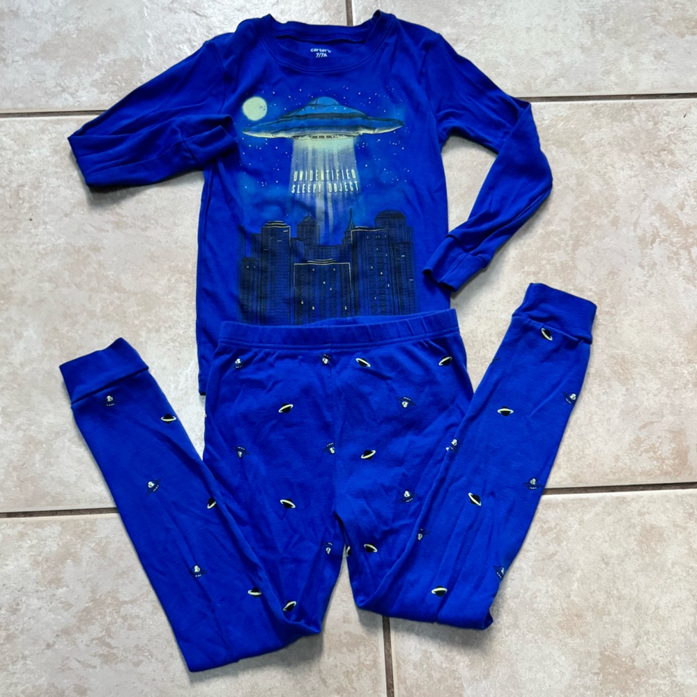 Kids Blue UFO Pajama Set Glow In The Dark